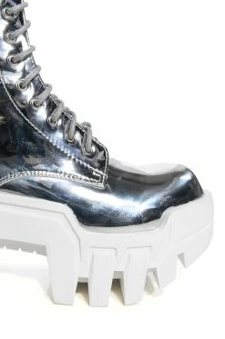 AZALEA WANG OLYMPIA SILVER CHUNKY BOOTIE -AZALEA WANG SHOP azalea wang olympia silver chunky bootie silver 5 5