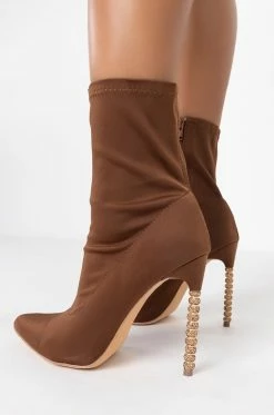 AZALEA WANG ONLY ONE FOR YOU STILETTO BOOTIE IN BROWN -AZALEA WANG SHOP azalea wang only one for you stiletto bootie in brown brown 5 5