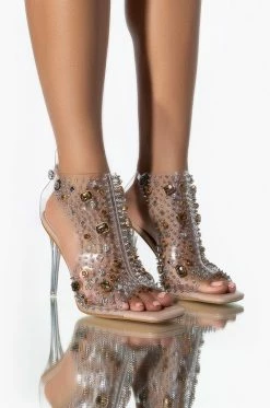 AZALEA WANG OUT OF REACH STILETTO BOOTIE IN NUDE PATENT