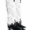 AZALEA WANG OUTLAND WESTERN WEDGE BOOT IN BLACK WHITE -AZALEA WANG SHOP azalea wang outland western wedge boot in black white black white 1 1