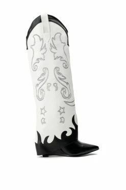 AZALEA WANG OUTLAND WESTERN WEDGE BOOT IN BLACK WHITE -AZALEA WANG SHOP azalea wang outland western wedge boot in black white black white 2 2 c1
