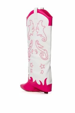 AZALEA WANG OUTLAND WESTERN WEDGE BOOT IN FUCHSIA WHITE -AZALEA WANG SHOP azalea wang outland western wedge boot in fuchsia white fuchsia 4 4