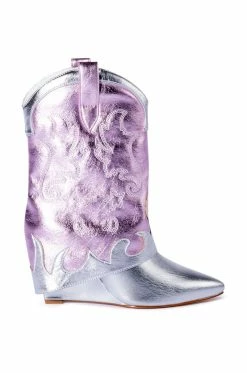 AZALEA WANG PARTY IN THE USA FOLD OVER WESTERN BOOT IN METALLIC -AZALEA WANG SHOP azalea wang party in the usa fold over western boot in metallic silver 2 2