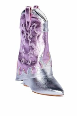 AZALEA WANG PARTY IN THE USA FOLD OVER WESTERN BOOT IN METALLIC -AZALEA WANG SHOP azalea wang party in the usa fold over western boot in metallic silver 3 3