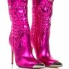 AZALEA WANG PASSION METALLIC WESTERN STILETTO BOOTIE IN FUCHSIA -AZALEA WANG SHOP azalea wang passion metallic western stiletto bootie in fuchsia fuchsia 1 1