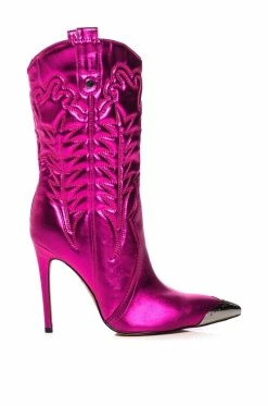 AZALEA WANG PASSION METALLIC WESTERN STILETTO BOOTIE IN FUCHSIA -AZALEA WANG SHOP azalea wang passion metallic western stiletto bootie in fuchsia fuchsia 2 2