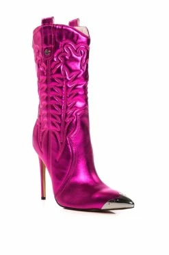 AZALEA WANG PASSION METALLIC WESTERN STILETTO BOOTIE IN FUCHSIA -AZALEA WANG SHOP azalea wang passion metallic western stiletto bootie in fuchsia fuchsia 3 3