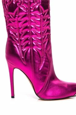 AZALEA WANG PASSION METALLIC WESTERN STILETTO BOOTIE IN FUCHSIA -AZALEA WANG SHOP azalea wang passion metallic western stiletto bootie in fuchsia fuchsia 5 5