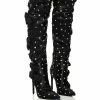 AZALEA WANG PATTI EMBELLISHED SATIN BOOT IN BLACK -AZALEA WANG SHOP azalea wang patti embellished satin boot in black black 1 1