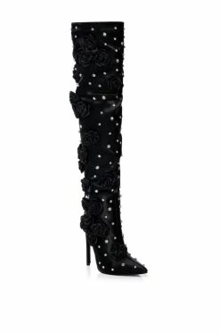 AZALEA WANG PATTI EMBELLISHED SATIN BOOT IN BLACK -AZALEA WANG SHOP azalea wang patti embellished satin boot in black black 3 3