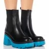 AZALEA WANG PRIMROSE BLUE SOLE CHUNKY BOOTS IN BLACK -AZALEA WANG SHOP azalea wang primrose blue sole chunky boots in black blue 1 1