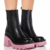 AZALEA WANG PRIMROSE PURPLE SOLE CHUNKY BOOTS IN BLACK -AZALEA WANG SHOP azalea wang primrose purple sole chunky boots in black purple 1 1