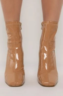 AZALEA WANG PULL ON MY HEART STRINGS STILETTO BOOTIE IN NUDE -AZALEA WANG SHOP azalea wang pull on my heart strings stiletto bootie in nude nude 3 3