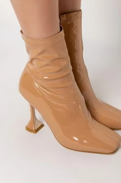 AZALEA WANG PULL ON MY HEART STRINGS STILETTO BOOTIE IN NUDE -AZALEA WANG SHOP azalea wang pull on my heart strings stiletto bootie in nude nude 5 5