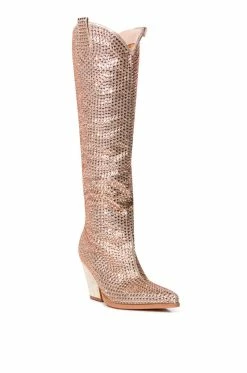 AZALEA WANG RAISE THE BAR EMBELLISHED WESTERN BOOT IN NUDE -AZALEA WANG SHOP azalea wang raise the bar embellished western boot in nude nude 4 4