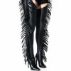 AZALEA WANG RIDE AT DAWN BELTED THIGH HIGH STILETTO FRINGE CHAP BOOT WITH 4 WAY STRETCH -AZALEA WANG SHOP azalea wang ride at dawn belted thigh high stiletto fringe chap boot black 1 1