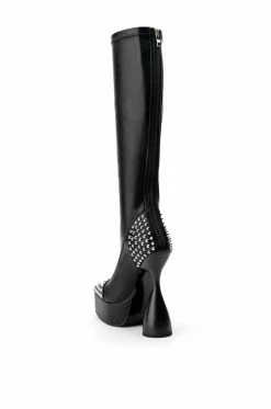 AZALEA WANG RIGHT ON BEAT CHUNKY BOOT WITH 4 WAY STRETCH IN BLACK -AZALEA WANG SHOP azalea wang right on beat chunky boot in black black 4 4 c1