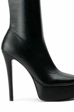 AZALEA WANG RISE TO THE OCCASION STILETTO BOOTIE WITH 4 WAY STRETCH IN BLACK STRETCH -AZALEA WANG SHOP azalea wang rise to the occasion stiletto bootie in black stretch black 5 5