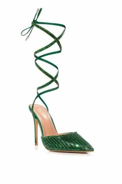 AZALEA WANG RISS BLING LACE UP PUMP IN GREEN -AZALEA WANG SHOP azalea wang riss bling lace up pump in green green 3 3