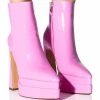 AZALEA WANG ROSETTE PATENT CHUNKY BOOTIE IN PINK -AZALEA WANG SHOP azalea wang rosette patent chunky bootie in pink pink 1 1