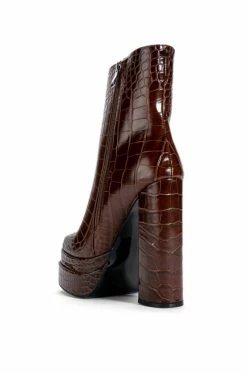 AZALEA WANG RUN AWAY CHUNKY BOOTIE IN BROWN CROC -AZALEA WANG SHOP azalea wang run away chunky bootie in brown croc brown 3 3