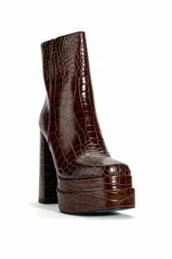 AZALEA WANG RUN AWAY CHUNKY BOOTIE IN BROWN CROC -AZALEA WANG SHOP azalea wang run away chunky bootie in brown croc brown 4 4