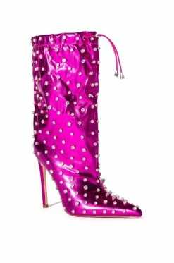 AZALEA WANG RUN THIS TOWN EMBELLISHED METALLIC BOOTIE IN FUCHSIA -AZALEA WANG SHOP azalea wang run this town embellished metallic bootie in fuchsia fuchsia 5 5