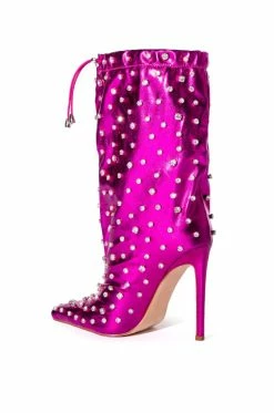 AZALEA WANG RUN THIS TOWN EMBELLISHED METALLIC BOOTIE IN FUCHSIA -AZALEA WANG SHOP azalea wang run this town embellished metallic bootie in fuchsia fuchsia 6 6