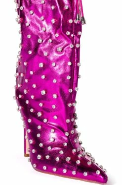 AZALEA WANG RUN THIS TOWN EMBELLISHED METALLIC BOOTIE IN FUCHSIA -AZALEA WANG SHOP azalea wang run this town embellished metallic bootie in fuchsia fuchsia 7 7