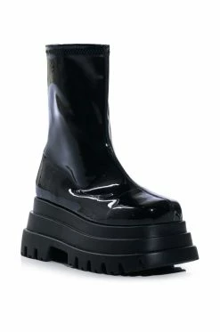 AZALEA WANG RUSH PATENT FLATFROM BOOT IN BLACK -AZALEA WANG SHOP azalea wang rush patent flatfrom boot in black black 3 3