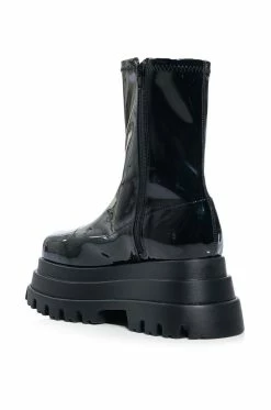 AZALEA WANG RUSH PATENT FLATFROM BOOT IN BLACK -AZALEA WANG SHOP azalea wang rush patent flatfrom boot in black black 4 4