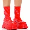 AZALEA WANG RUSH PATENT FLATFROM BOOT IN RED -AZALEA WANG SHOP azalea wang rush patent flatfrom boot in red red 1 1