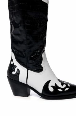 AZALEA WANG SALLY WESTERN BOOTIE IN BLACK WHITE -AZALEA WANG SHOP azalea wang sally western bootie in black white black white 5 5
