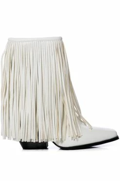 AZALEA WANG SCARLETT CHUNKY WESTERN FRINGE BOOTIE IN WHITE
