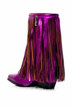AZALEA WANG SCARLETT CHUNKY WESTERN FRINGE BOOTIE IN FUCHSIA -AZALEA WANG SHOP azalea wang scarlett metallic chunky bootie in fuchsia fuchsia 4 4