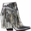 AZALEA WANG SCARLETT METALLIC CHUNKY WESTERN FRINGE BOOTIE IN SILVER -AZALEA WANG SHOP azalea wang scarlett metallic chunky western fringe bootie in silver silver 2 2