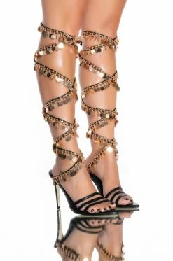 AZALEA WANG SHAKE YA BODY STRAPPY COIN STILETTO SANDAL IN BLACK