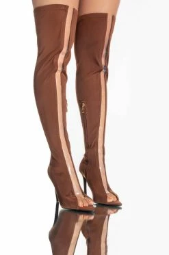 AZALEA WANG SHEER LUCK STILETTO BOOT IN BROWN