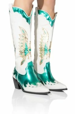 AZALEA WANG SHOW ME OFF COWBOY BOOT IN GREEN -AZALEA WANG SHOP azalea wang show me off cowboy boot in green green 1 1