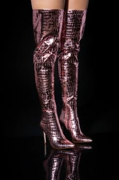 AZALEA WANG SHOWSTOPPER OVER THE KNEE STILETTO BOOT IN PINK -AZALEA WANG SHOP azalea wang showstopper over the knee stiletto boot in pink pink 1 1 c1