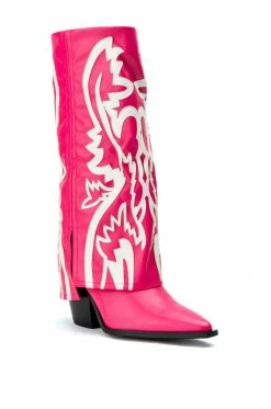 AZALEA WANG SIMPLY BELOW THE KNEE WESTERN BOOTIE IN PINK -AZALEA WANG SHOP azalea wang simply below the knee western bootie in pink pink 3 3