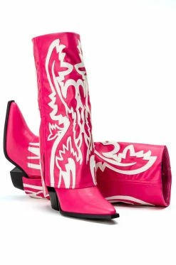 AZALEA WANG SIMPLY BELOW THE KNEE WESTERN BOOTIE IN PINK -AZALEA WANG SHOP azalea wang simply below the knee western bootie in pink pink 5 5