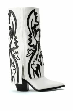 AZALEA WANG SIMPLY BELOW THE KNEE WESTERN BOOTIE IN WHITE BLACK -AZALEA WANG SHOP azalea wang simply below the knee western bootie in white black black white 1 1