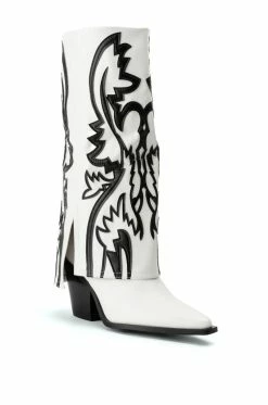 AZALEA WANG SIMPLY BELOW THE KNEE WESTERN BOOTIE IN WHITE BLACK -AZALEA WANG SHOP azalea wang simply below the knee western bootie in white black black white 3 3