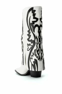 AZALEA WANG SIMPLY BELOW THE KNEE WESTERN BOOTIE IN WHITE BLACK -AZALEA WANG SHOP azalea wang simply below the knee western bootie in white black black white 4 4