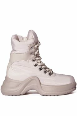 AZALEA WANG SKYLAR EDGY LACE UP BOOTIE IN SAND -AZALEA WANG SHOP azalea wang skylar edgy lace up bootie in sand sand 2 2 c1 c1