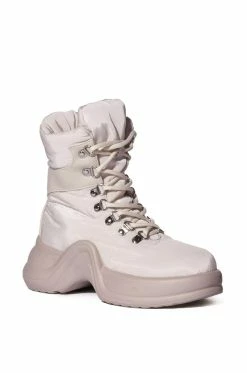 AZALEA WANG SKYLAR EDGY LACE UP BOOTIE IN SAND -AZALEA WANG SHOP azalea wang skylar edgy lace up bootie in sand sand 3 3 c1 c1