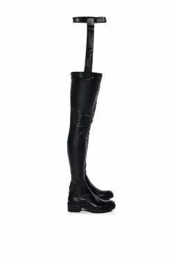 AZALEA WANG SMITTEN OVER YOU DETACHABLE BELT THIGH HIGH FLAT BOOT WITH 4 WAY STRETCH -AZALEA WANG SHOP azalea wang smitten over you detachable belt thigh high flat boot with 4 way stretch black pu 2 2 c1
