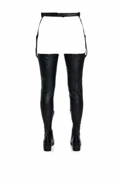 AZALEA WANG SMITTEN OVER YOU DETACHABLE BELT THIGH HIGH FLAT BOOT WITH 4 WAY STRETCH -AZALEA WANG SHOP azalea wang smitten over you detachable belt thigh high flat boot with 4 way stretch black pu 4 4