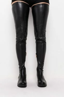 AZALEA WANG SMITTEN OVER YOU OVER THE KNEE FLAT BOOT WITH 4 WAY STRETCH -AZALEA WANG SHOP azalea wang smitten over you over the knee flat boot black pu 3 3 c1